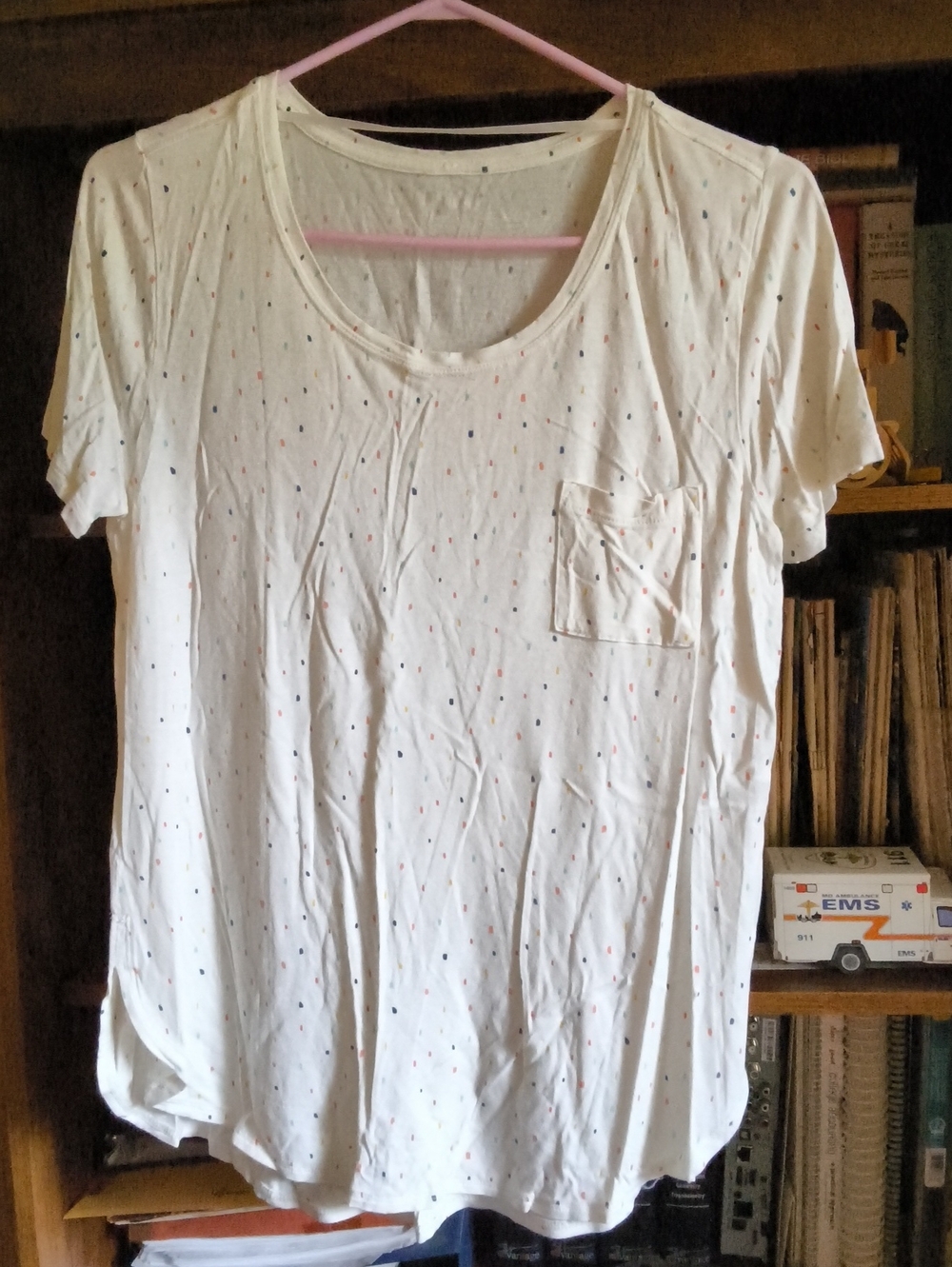 White Confetti Print Tee with Pocket